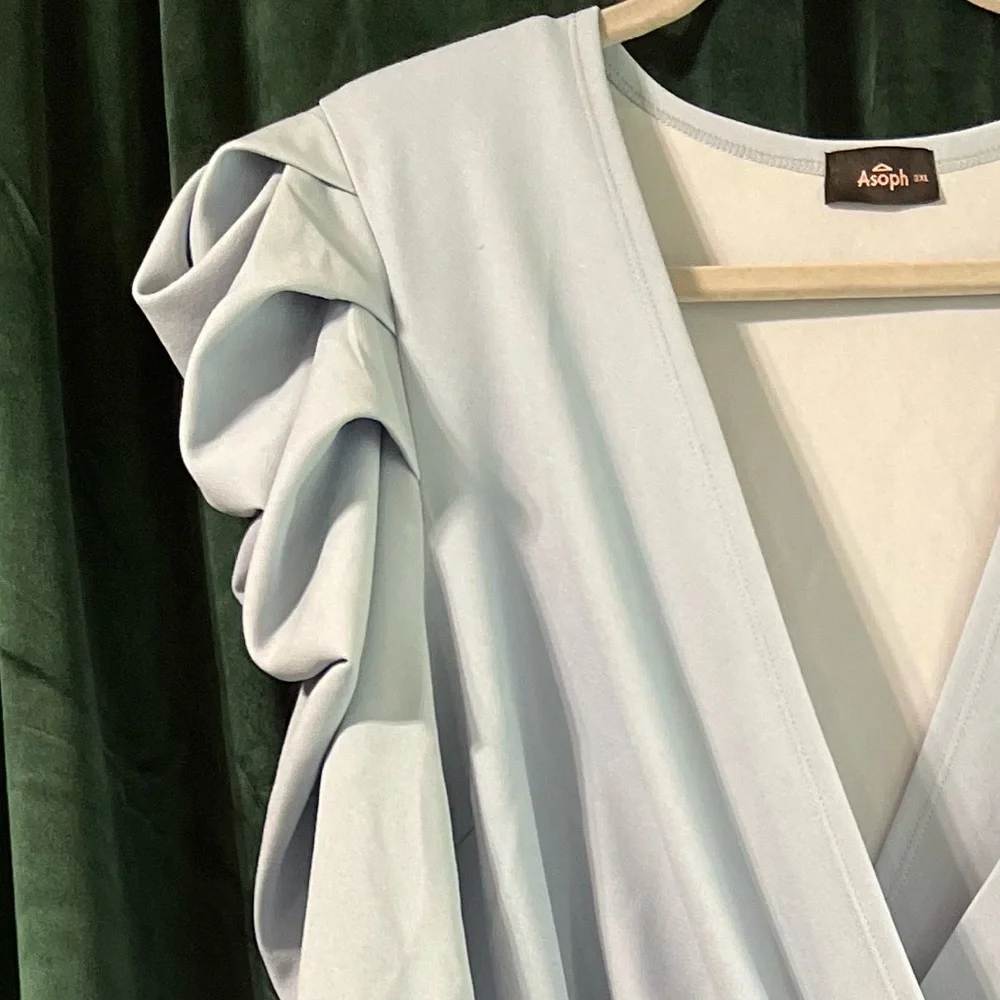 ASOPH Powder Blue Wrap Dress With Belt - Picture 2 of 3